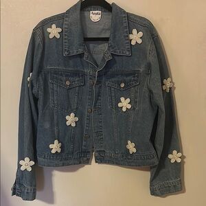 ARULA Blue and White Floral Jean Jacket